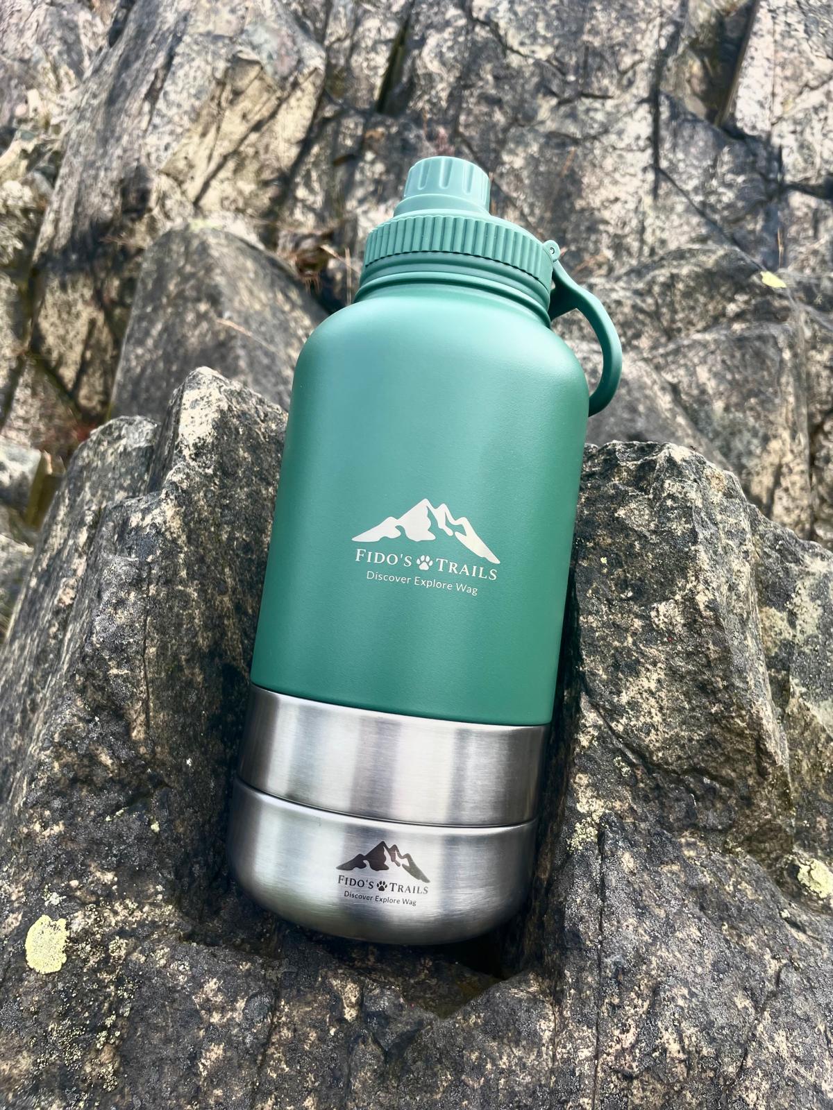 3-in-1 dog water bottle from Fido's Trails - hydration, bowls, and portability in one stylish solution.