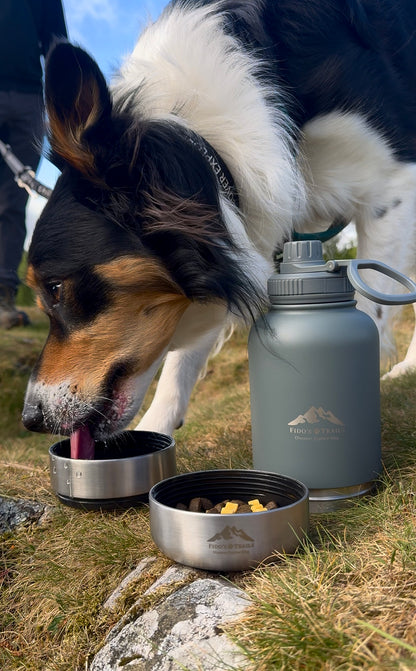 Fido's Trails 3-in-1 Water Bottle with Detachable Bowls – For Dogs & Owners, 1 Litre Mountain Grey